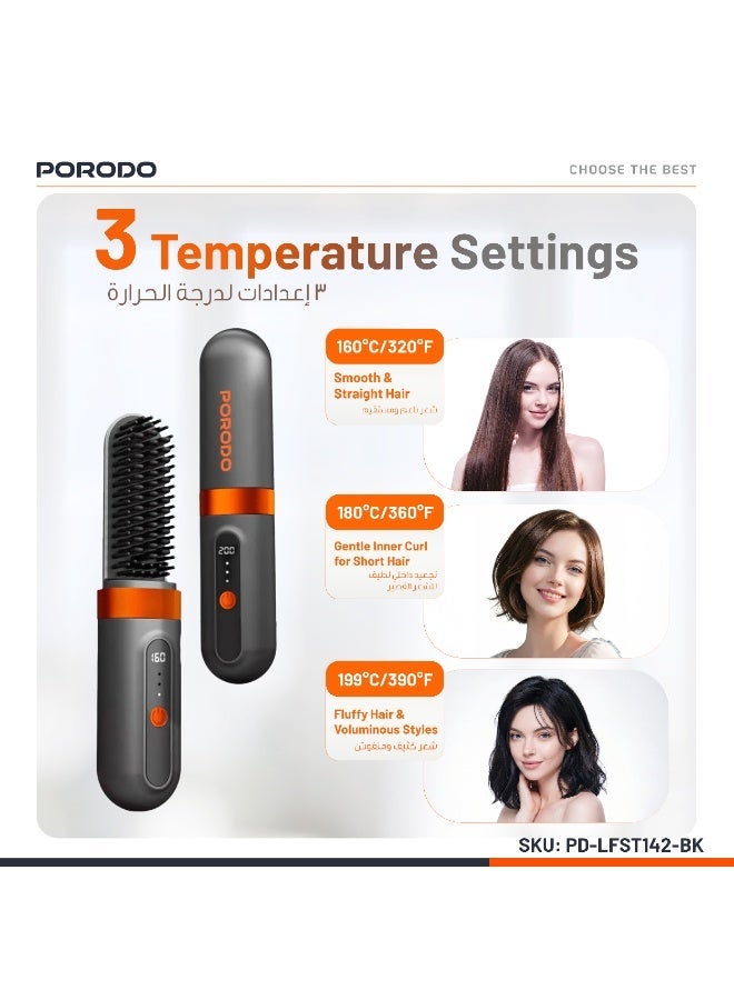 بورودو فرشاة تصفيف شعر محمولة ساخنة، فرشاة سيراميك ساخنة قابلة لإعادة الشحن مع إعدادات درجة الحرارة، تسخين سريع، إيقاف تشغيل تلقائي، شحن من النوع C / فرشاة فرد شعر لاسلكية / مصفف شعر - أسود - Image 2